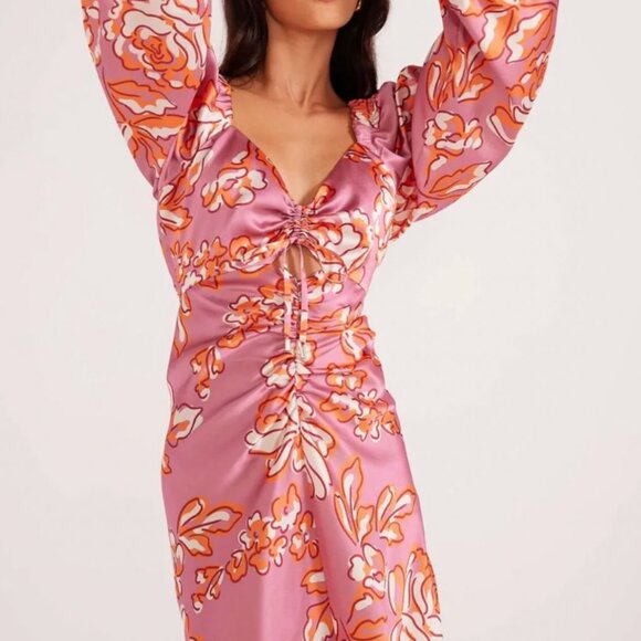 NWT - Minkpink Mandevilla Ruched Mini Pink Floral Print Dress Size XLarge - Picture 5 of 7